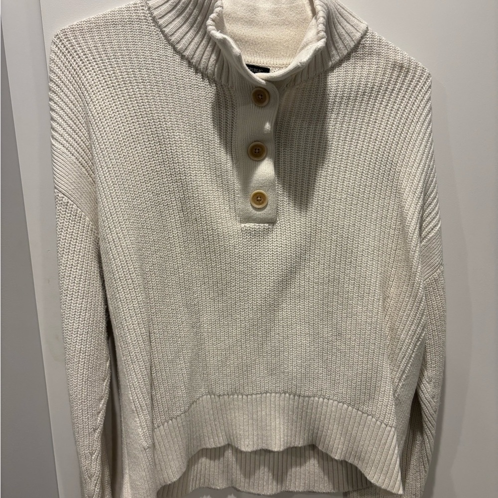 Banana Republic Cream Knit Turtleneck Sweater with Button Placket